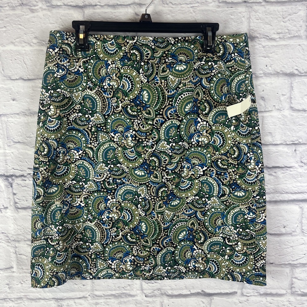 Sold Talbots NWT Classic Boho Print Blue Green Tan WhiteStraight Lined Skirt